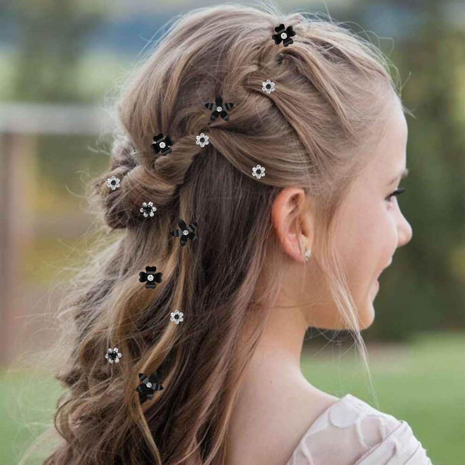 Lot de pinces à cheveux - mini strass fleurs - 20 pièces - accessoires mariage femmes, 4 motifs