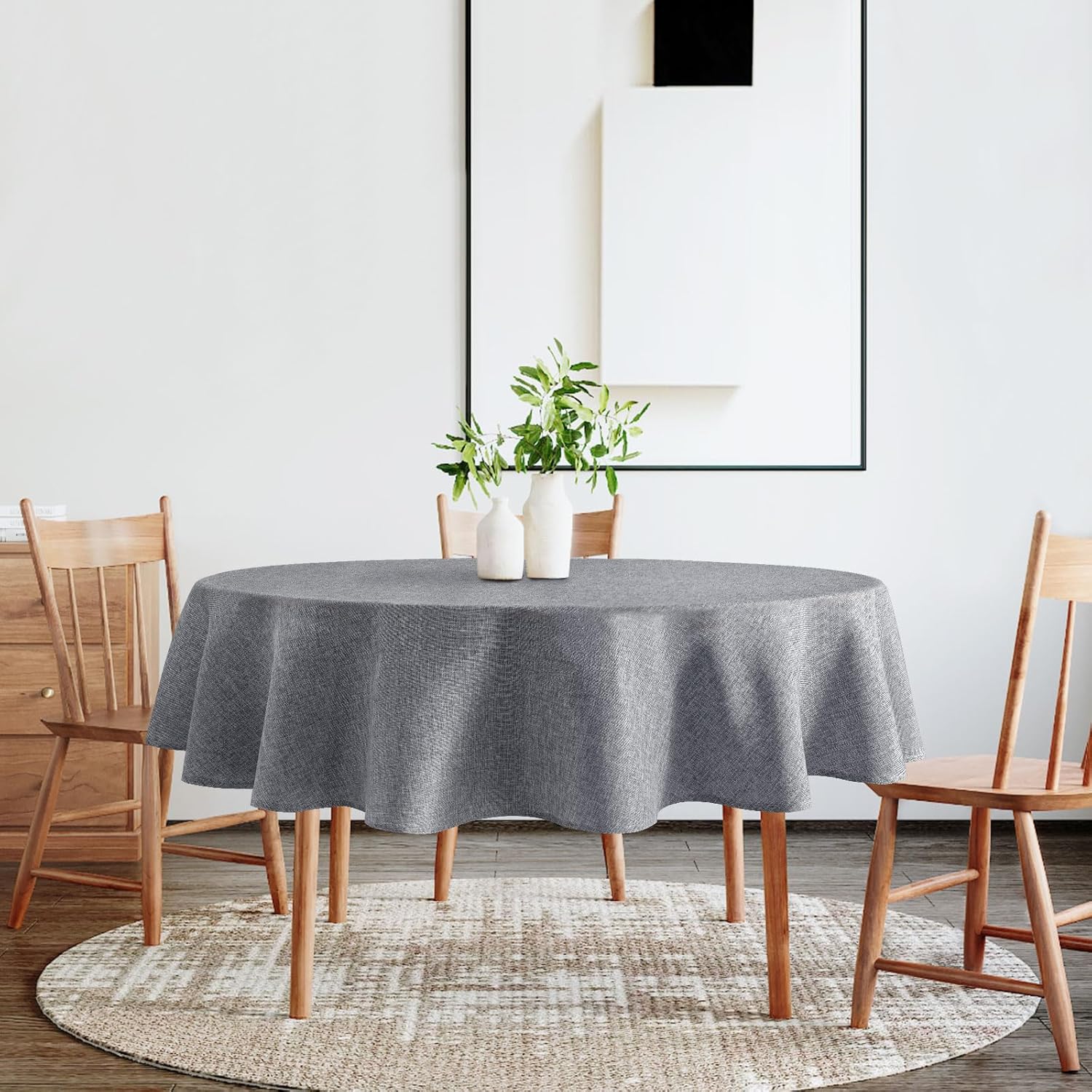 DWCN - effet lin - 140 cm rond - lavable, imperméable, anti-tache