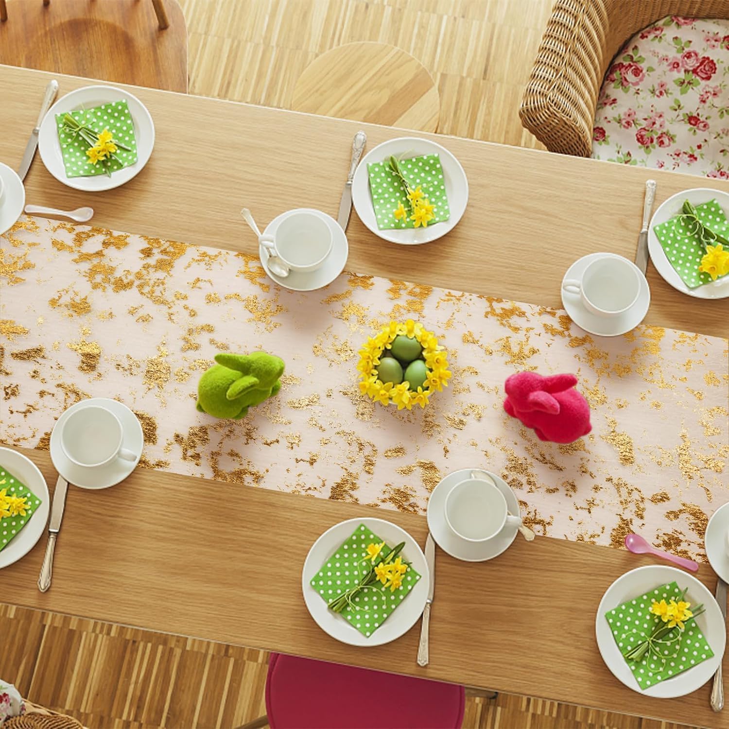 Chemin de table filet - polyester doré - 28x1000cm - Feuille d'or, déco fête