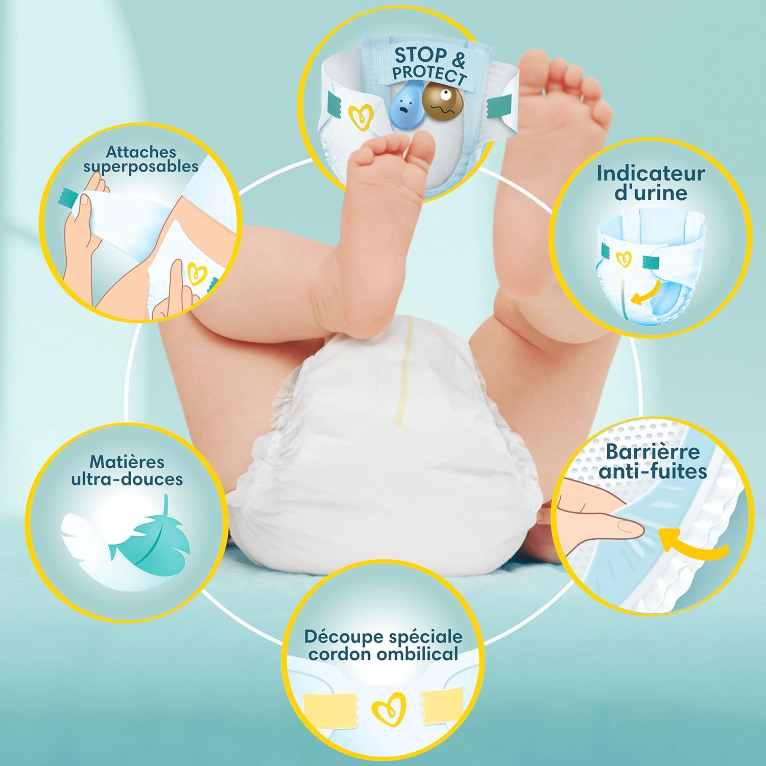 Pampers - Premium Protection Taille 1 - 180 couches, 10 lingettes, 2‑5kg, protection peau et fuites