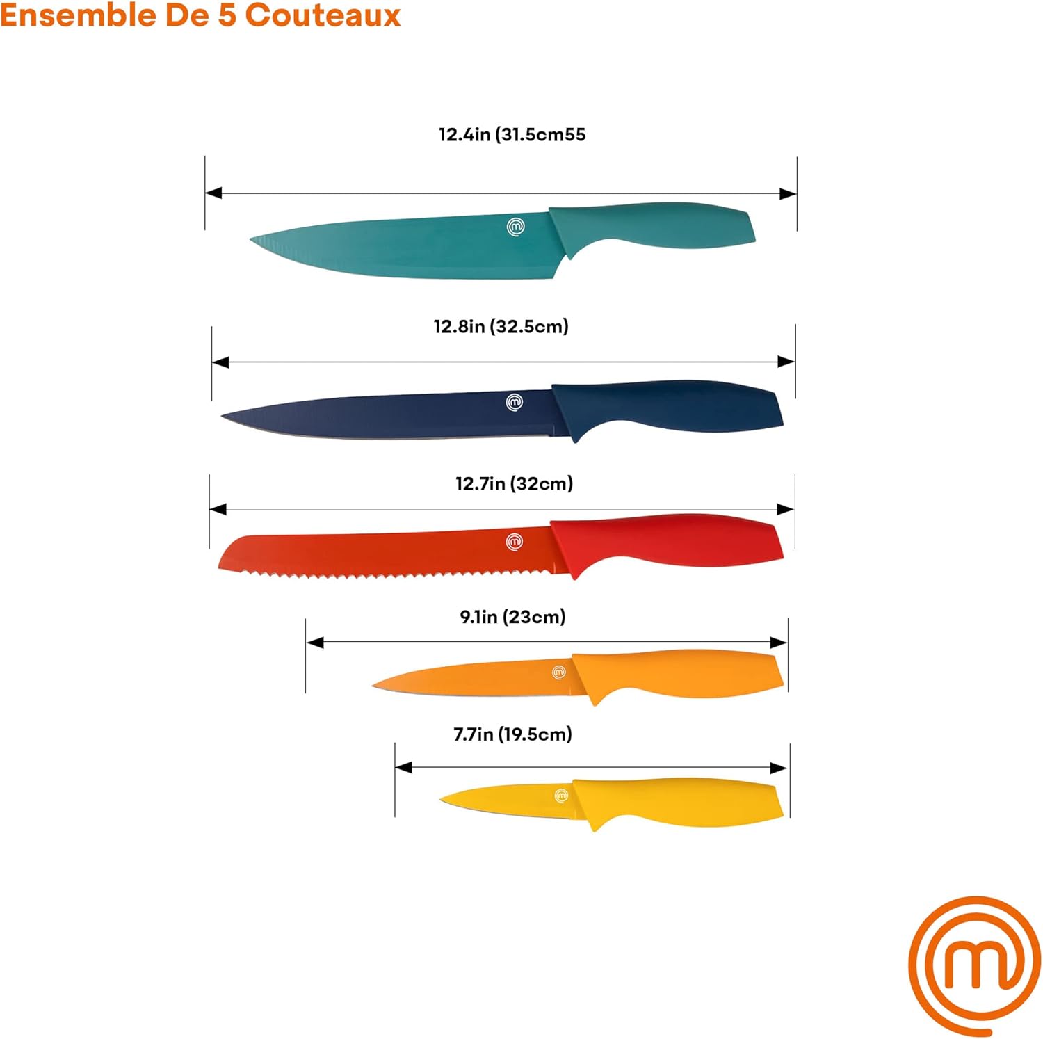 MasterChef - Set couteaux cuisine 5 pcs - inox multicolore, résistants