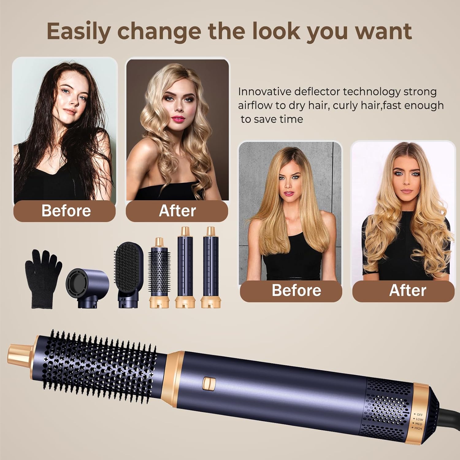 Hairstyler Air Styler 5 en 1, 1000W, ionique, brosse 30mm, réglable