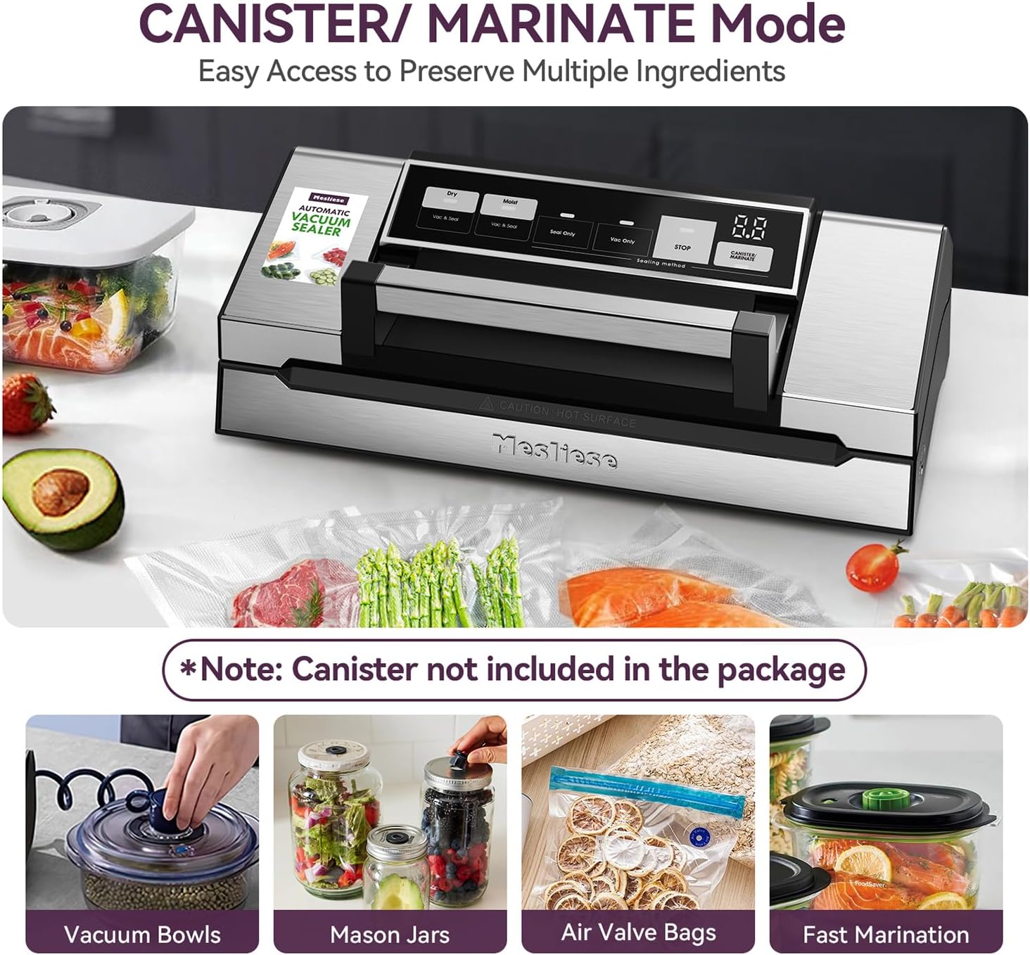 Mesliese - machine de scellage sous vide, 95kPa, 140W, double joint, cutter, affichage compte à rebours