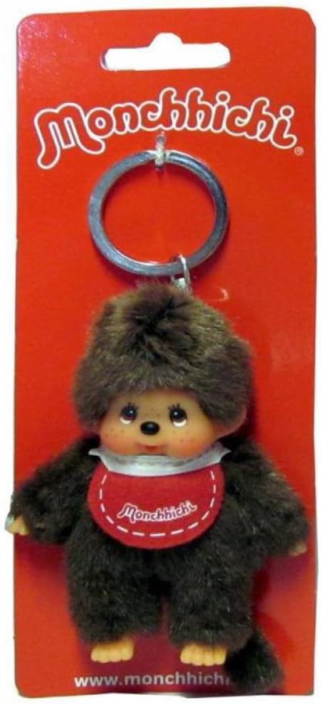 Sekiguchi - Monchhichi Original - 10 cm - Peluche marron, porte-clés, bavoir
