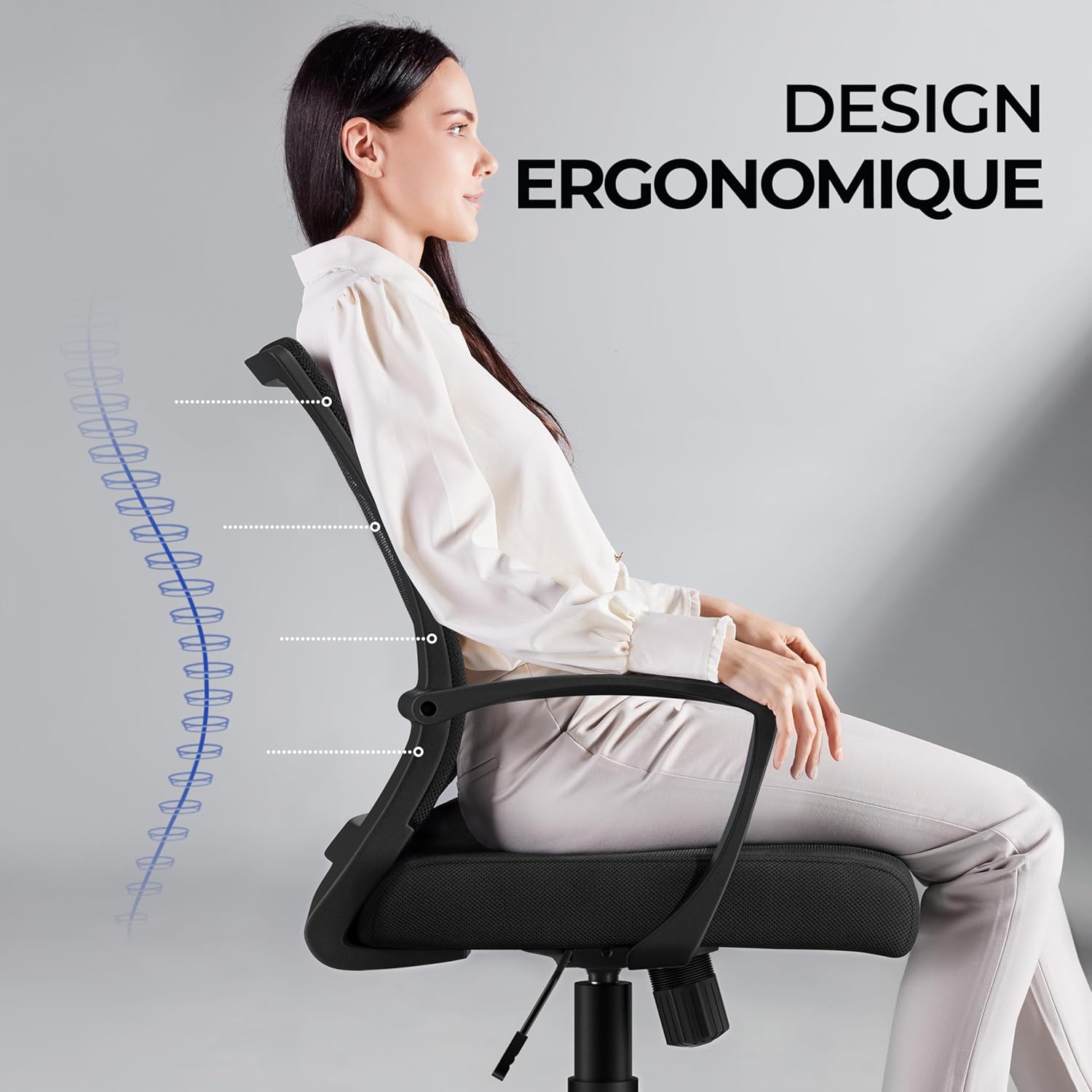 Yaheetech - chaise de bureau réglable 136kg, maille noire, dossier inclinable