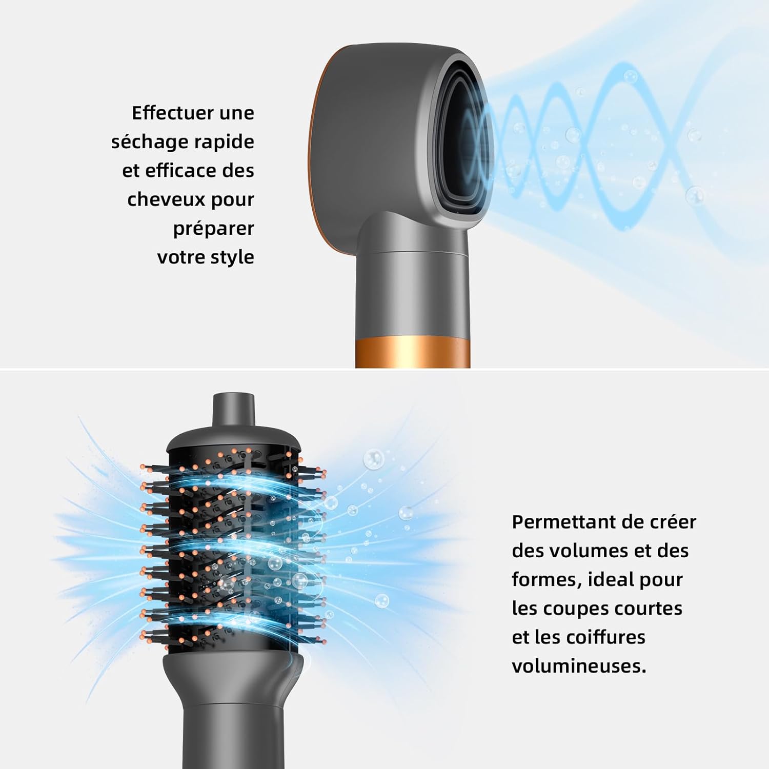 Brosse soufflante 6 en 1, ionique, 120K RPM, auto-boucleur, séchage, lissage
