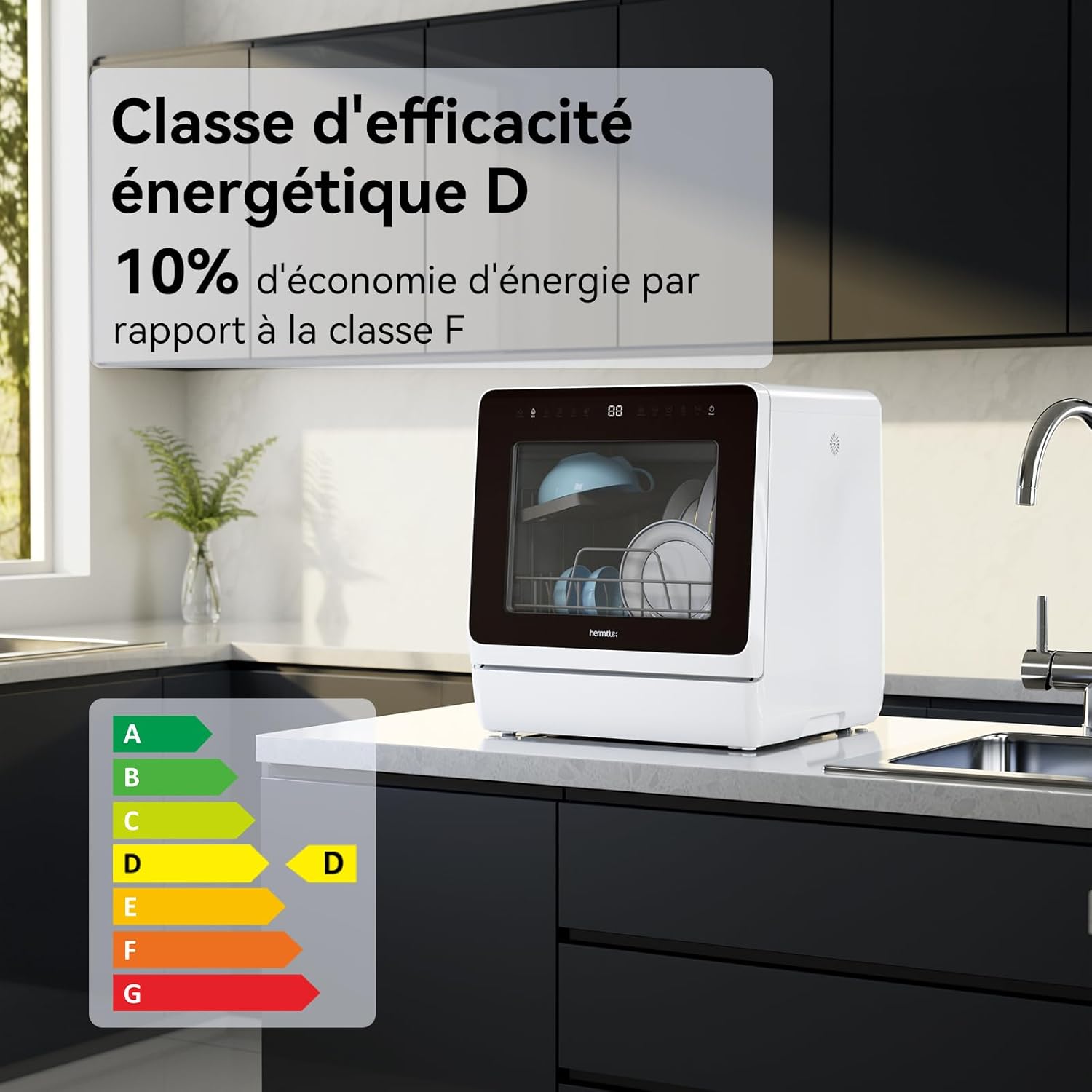 Hermitlux - mini lave-vaisselle 5 couverts, 7+3 programmes, réservoir 5L