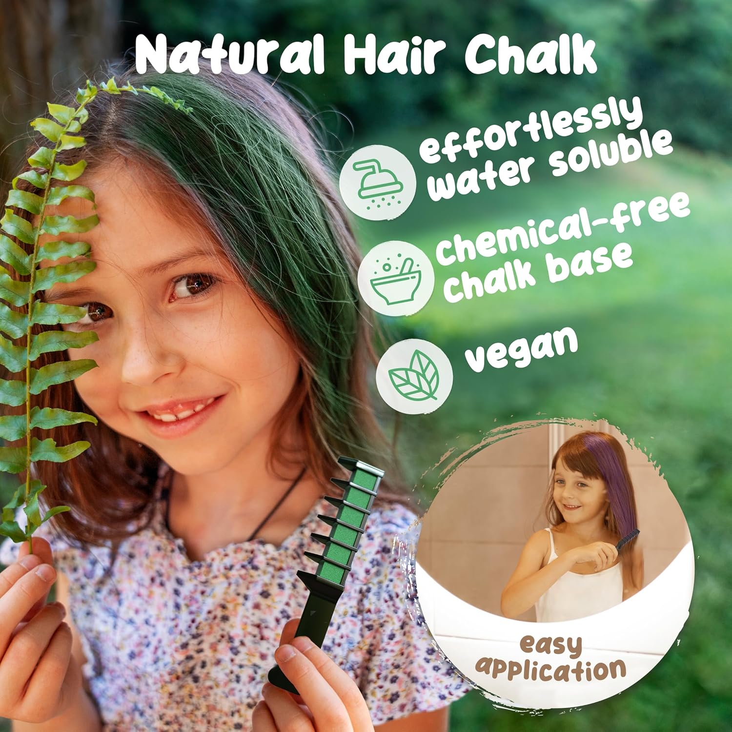 Magicat - Peigne à craie Magicat 20 - 10 couleurs lavables, élastiques cheveux, idéal enfants