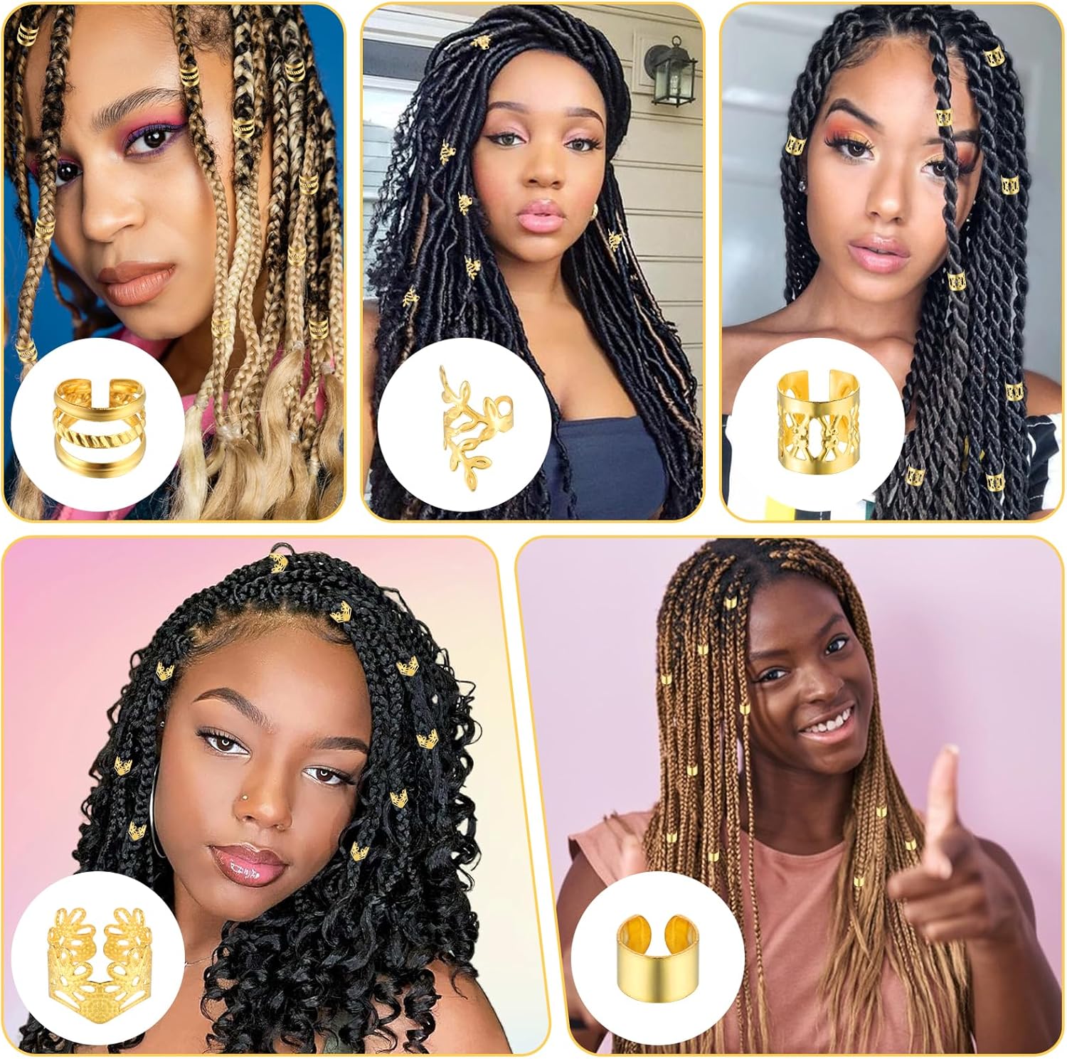 Bijoux cheveux - lot de 50 pièces dorées - accessoires tresse dreadlocks
