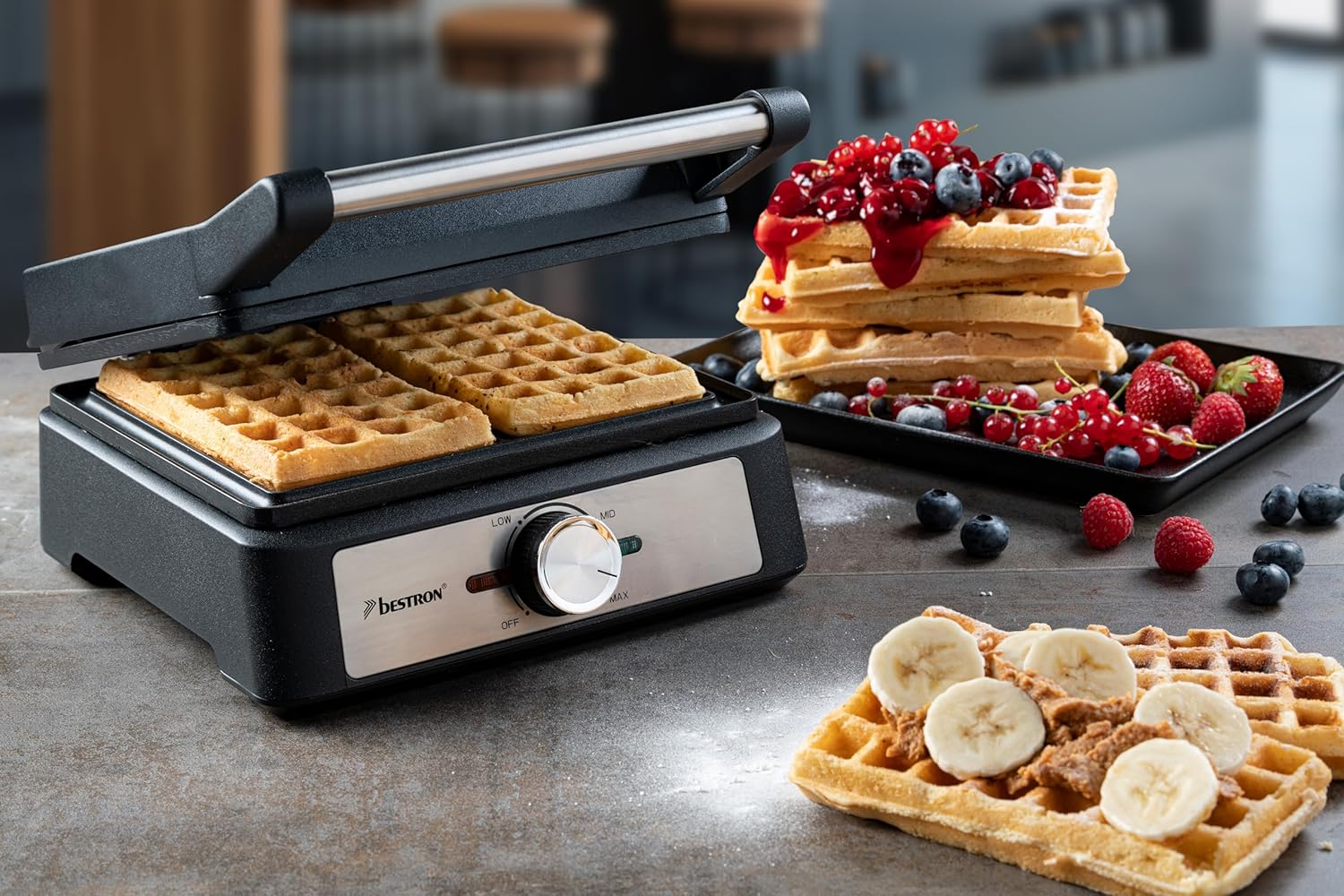 Bestron - Gaufrier Black Label - 2 gaufres - antiadhésif, poignée Cool Touch