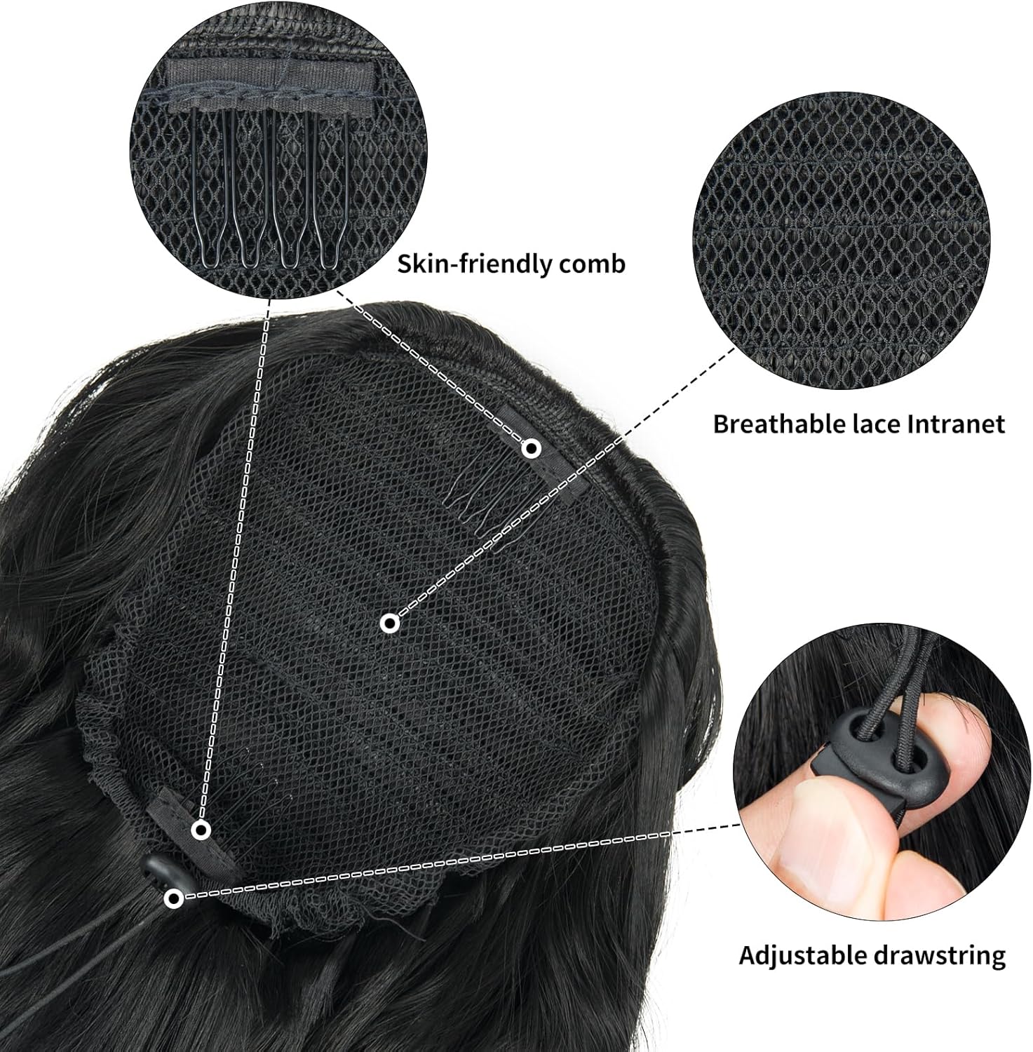 Extension cheveux naturel - queue de cheval 66cm, ondulée, marron