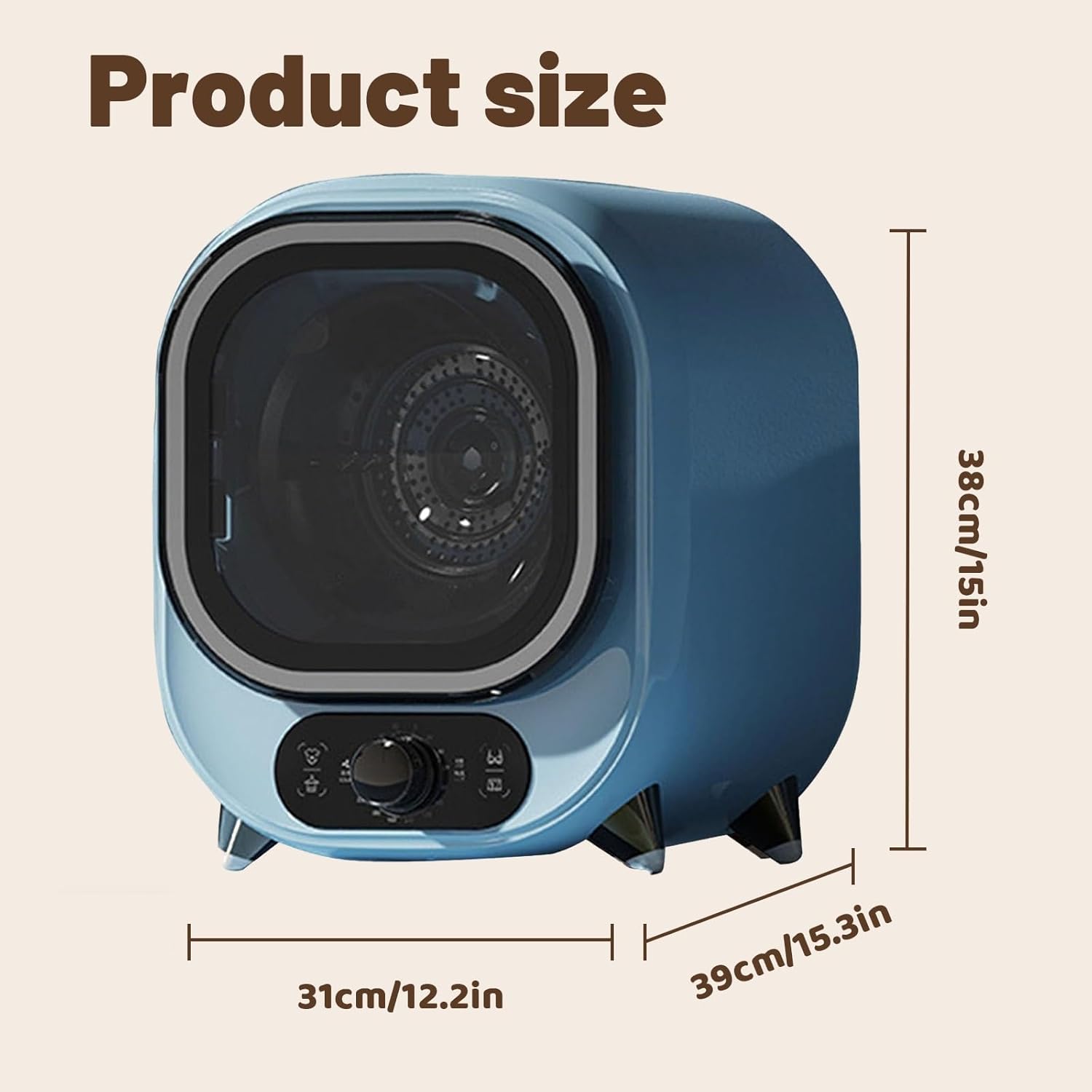 Mini sèche-linge électrique compact, cuve inox, portable, bleu