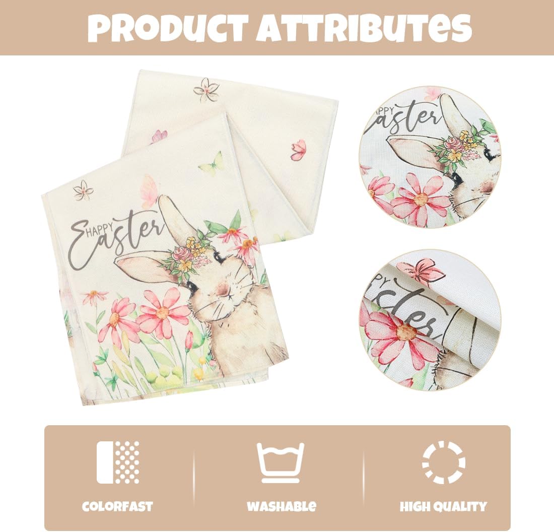 Chemin de Table - motif lapin printemps - 33x180 cm - lavable, déco cuisine salon