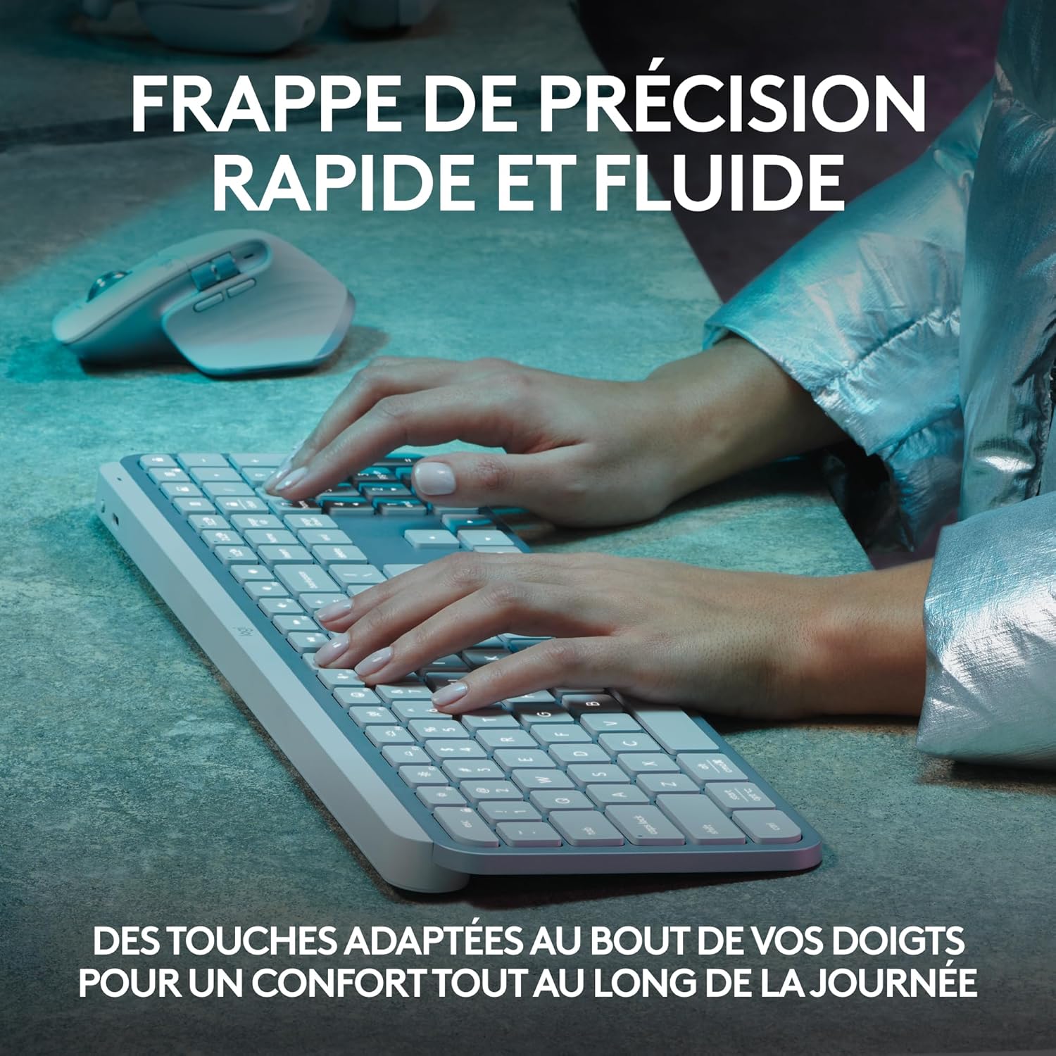 Logitech - MX Keys S - clavier AZERTY, rétroéclairé, USB-C, Bluetooth