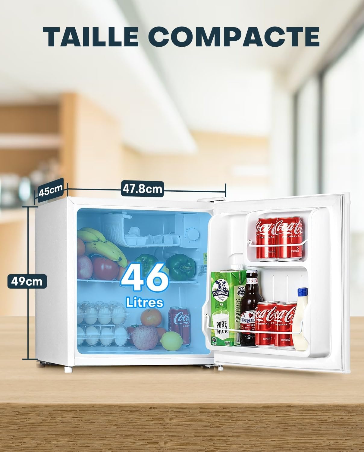 Upstreman - FR17 - 46L - Mini frigo avec congélateur, silencieux, porte réversible
