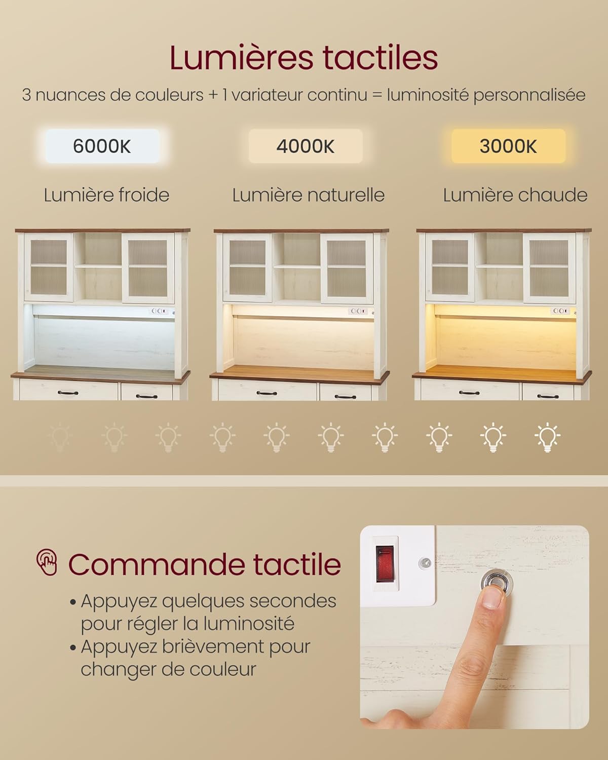 VASAGLE - meuble de rangement campagne 39,5x106,5x180,6cm LED chargeur BBK391W02