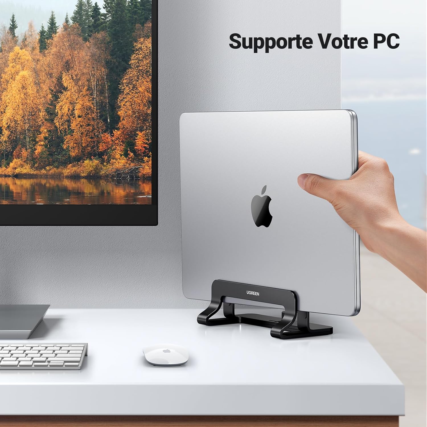 UGREEN - support ordinateur vertical aluminium - réglable, compatible MacBook, bureau, noir