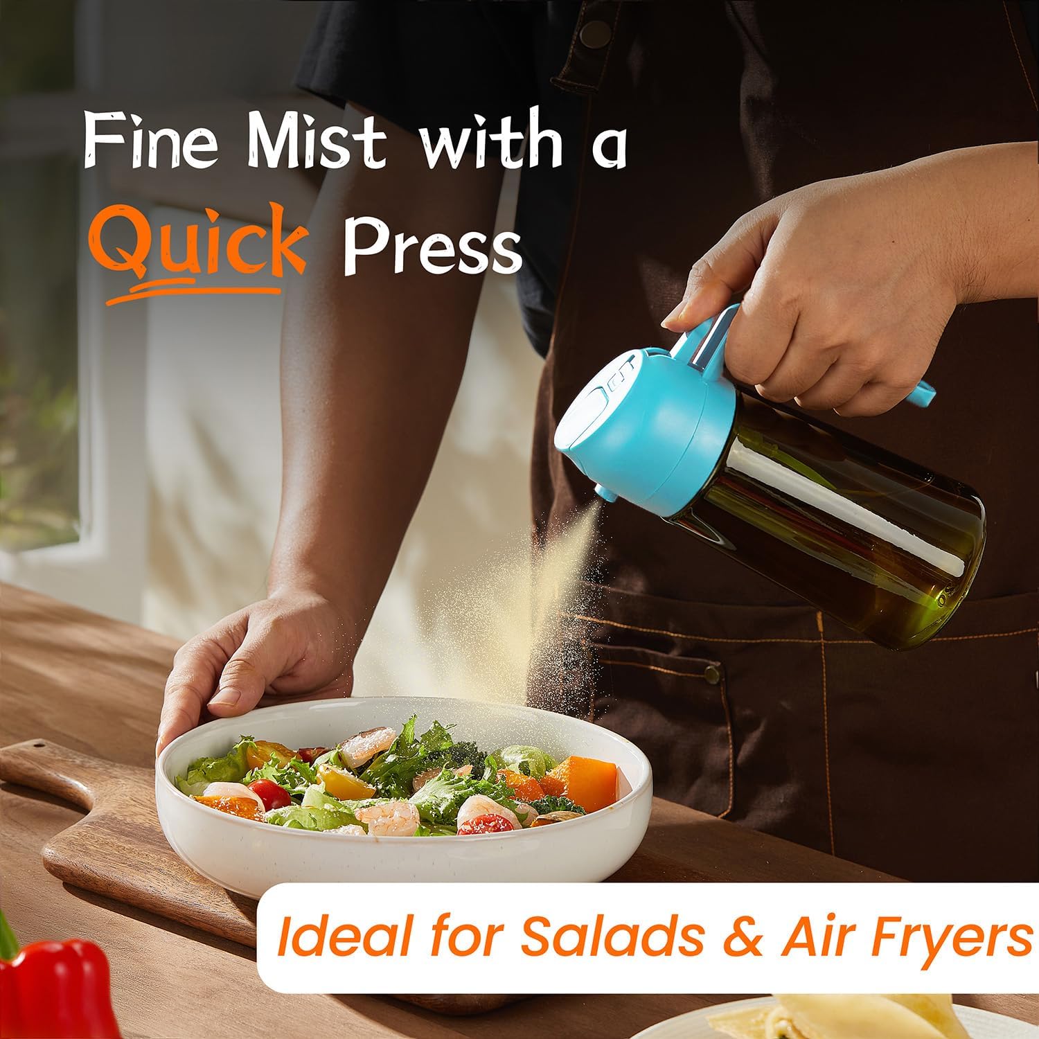 TrendPlain - Spray huile cuisine 470ml - 2-en-1 air fryer, bleu ciel