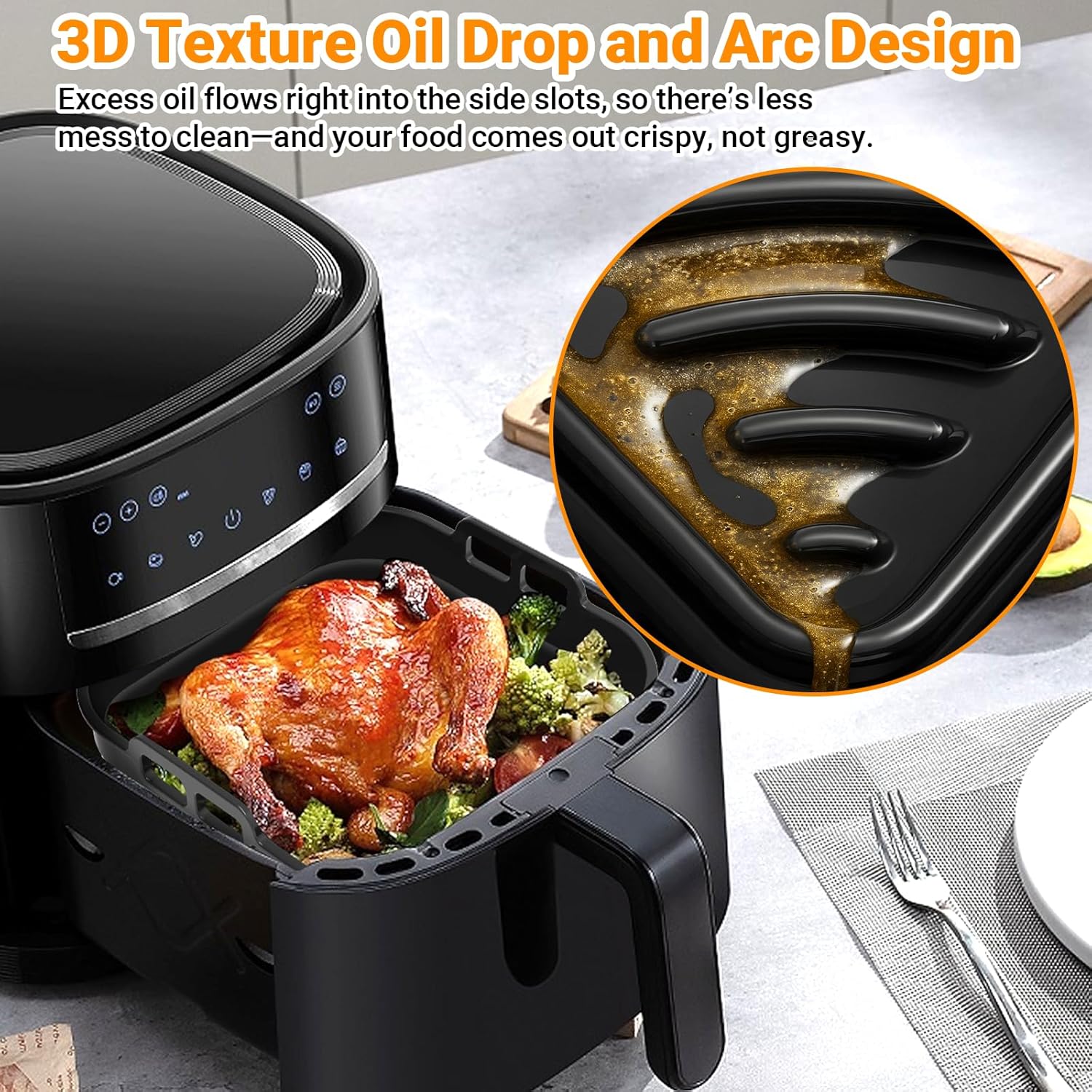 Alyvisun - Moules silicone airfryer carré, 2 pièces, pinceau inclus, compatible micro-ondes et four, noir