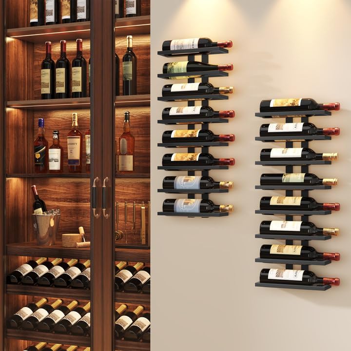 FAVOOSTY - étagères murales 8 niveaux - métal noir, lot de 2, rangement bouteilles