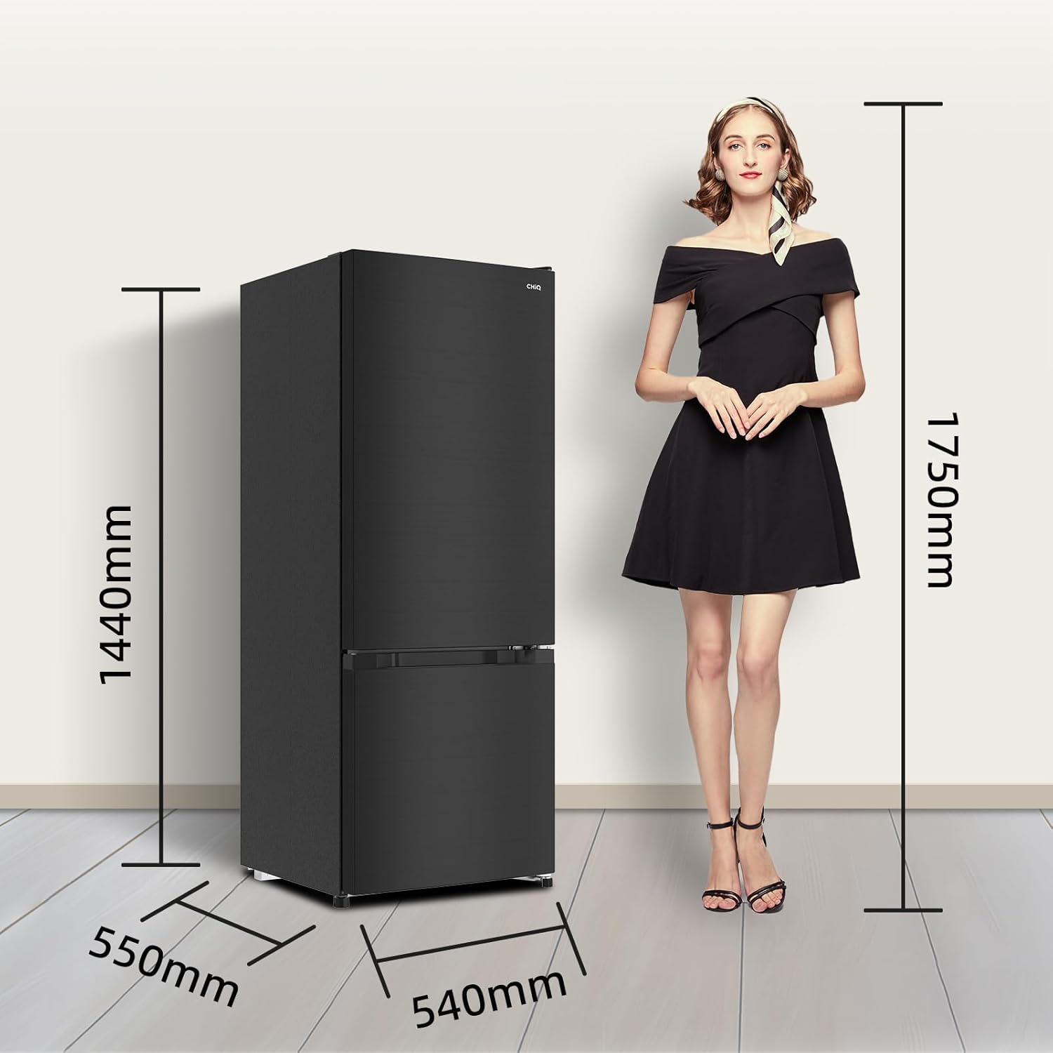 CHIQ - réfrigérateur congélateur 205L, classe E, acier noir, portes réversibles, FBM205L42