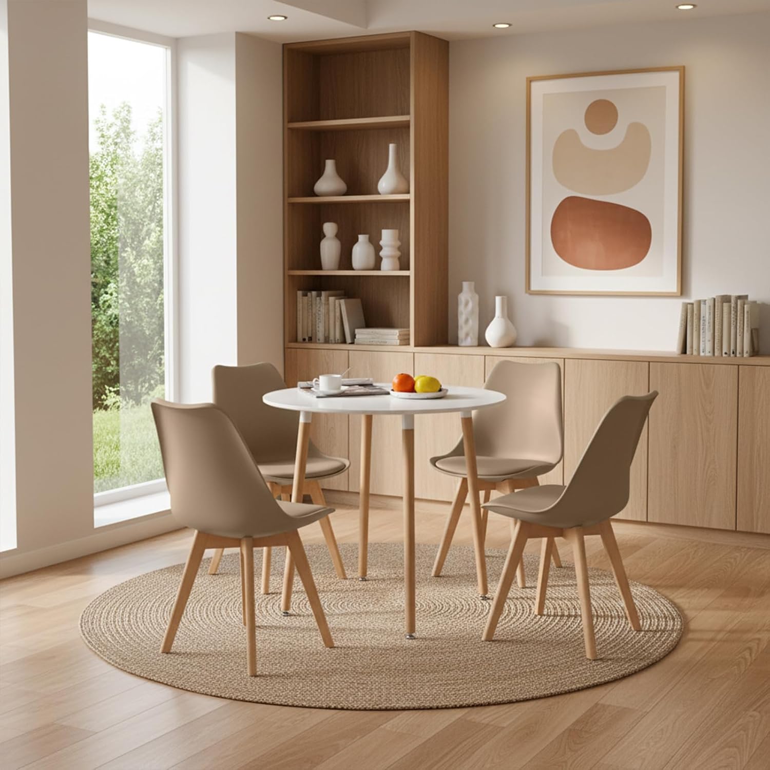 EGGREE - chaises scandinaves lot de 4 - hêtre massif - rembourrées, kaki