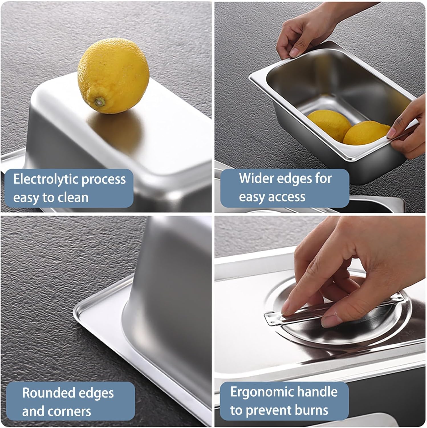 Plat Four Rectangulaire - 32.5x17.5x6.5cm - 3x bacs inox, 3L, robuste, facile à nettoyer