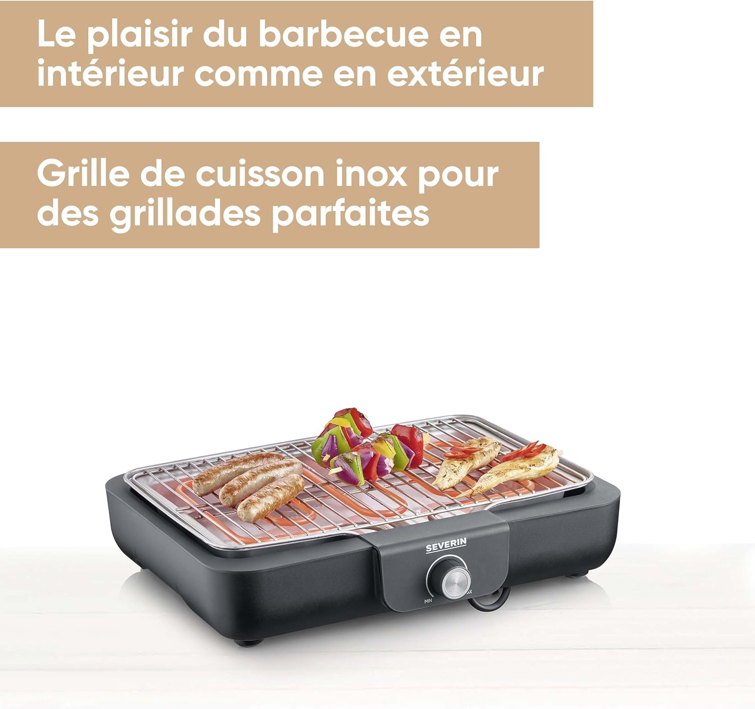SEVERIN - Barbecue de Table - 37x29 cm - 2300W, grille inox, bac à eau