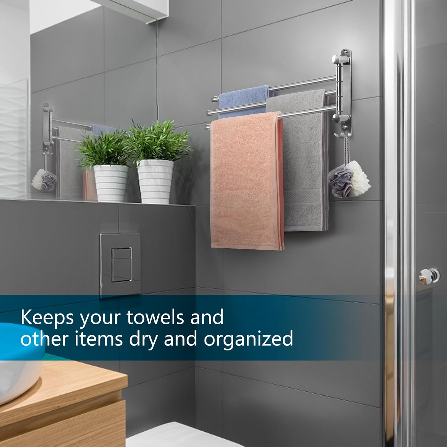 JSVER - Porte-serviettes 3 barres 180° inox 40cm - gain de place