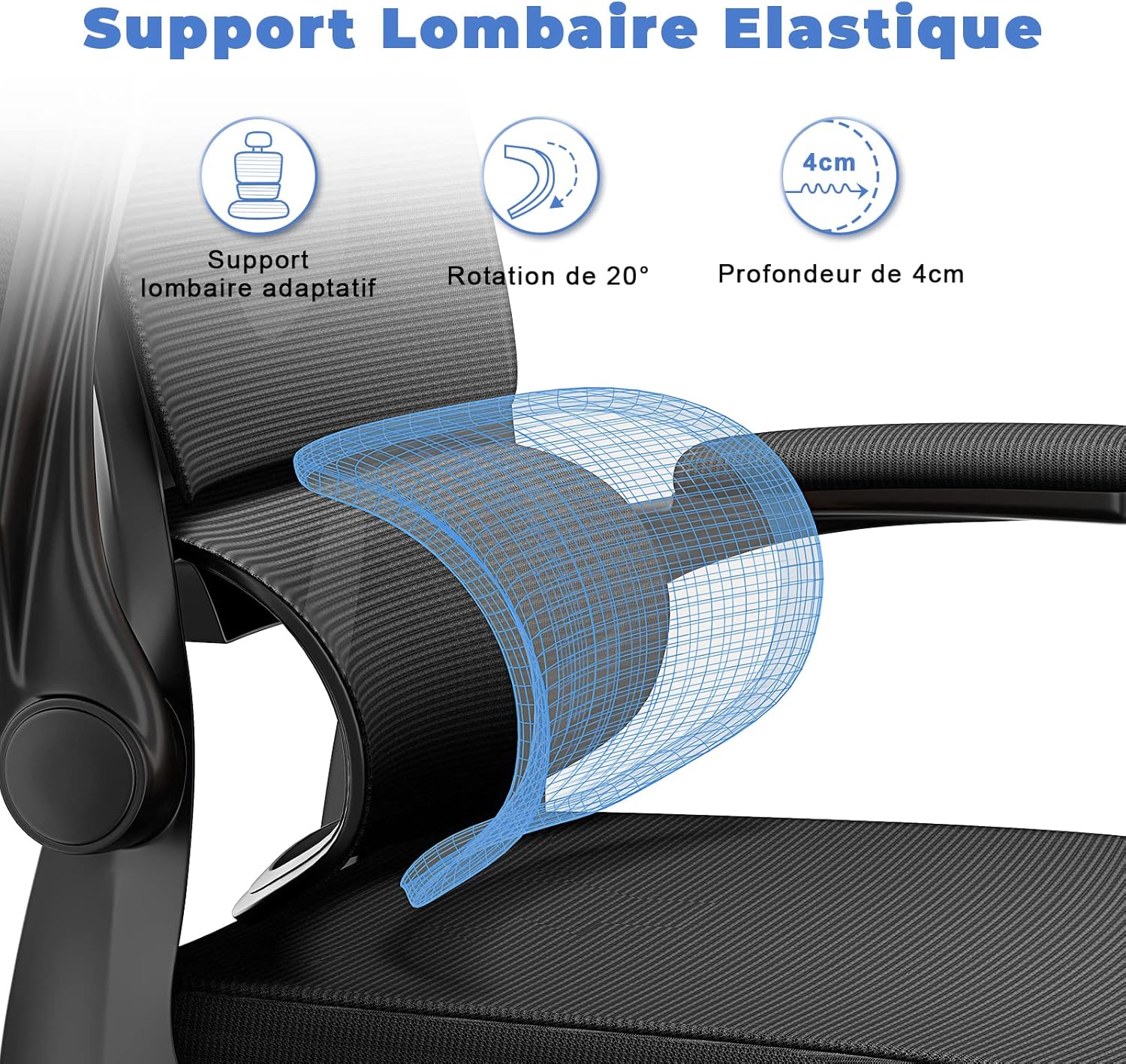 naspaluro - chaise de bureau ergonomique, appui-tête réglable, soutien lombaire ajustable, accoudoirs pliables, maille r