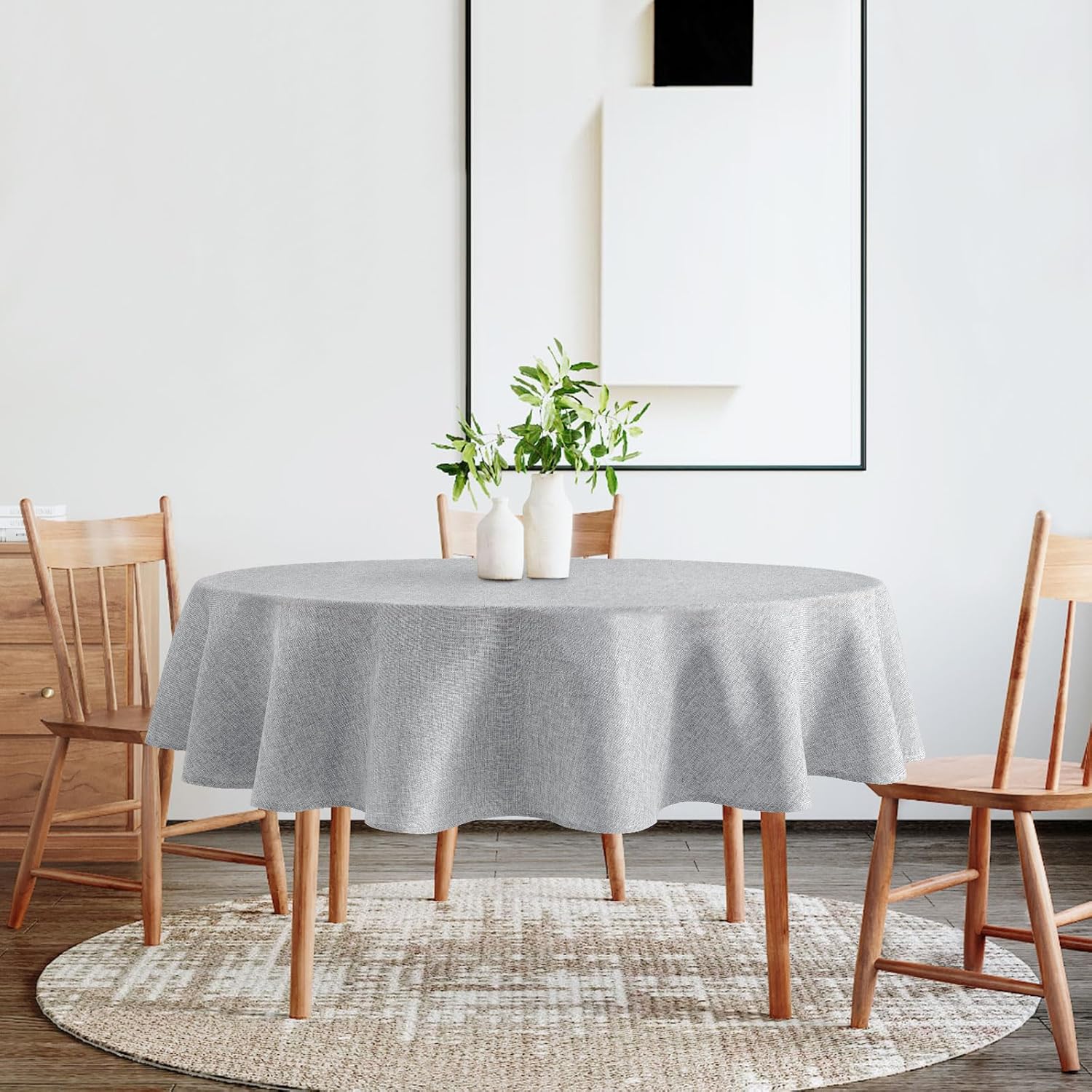 DWCN - Nappe ronde lavable imperméable 140 cm effet lin Gris Clair