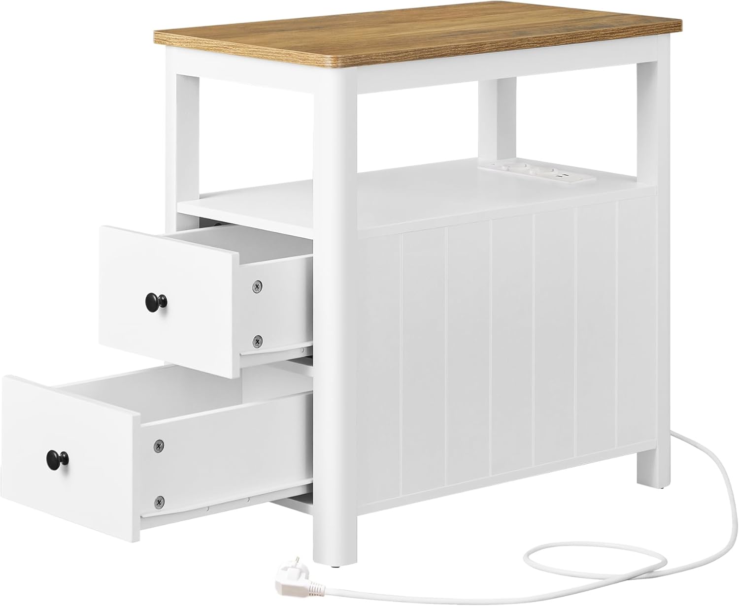 VASAGLE - Table d’appoint série LET - 2 tiroirs, multiprise, rangement compact - LET327W14