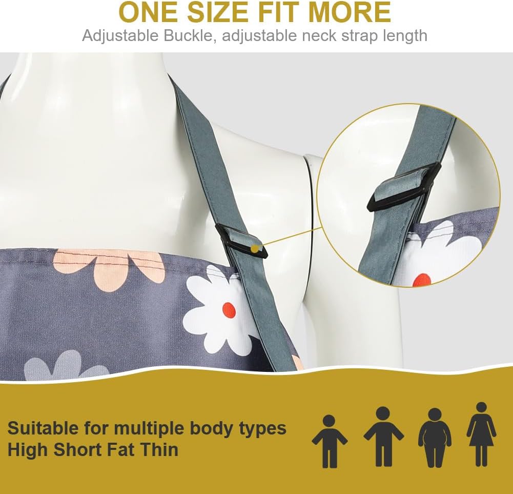 Vicloon - Tablier réglable à fleurs, étanche, avec poches, lot de 2