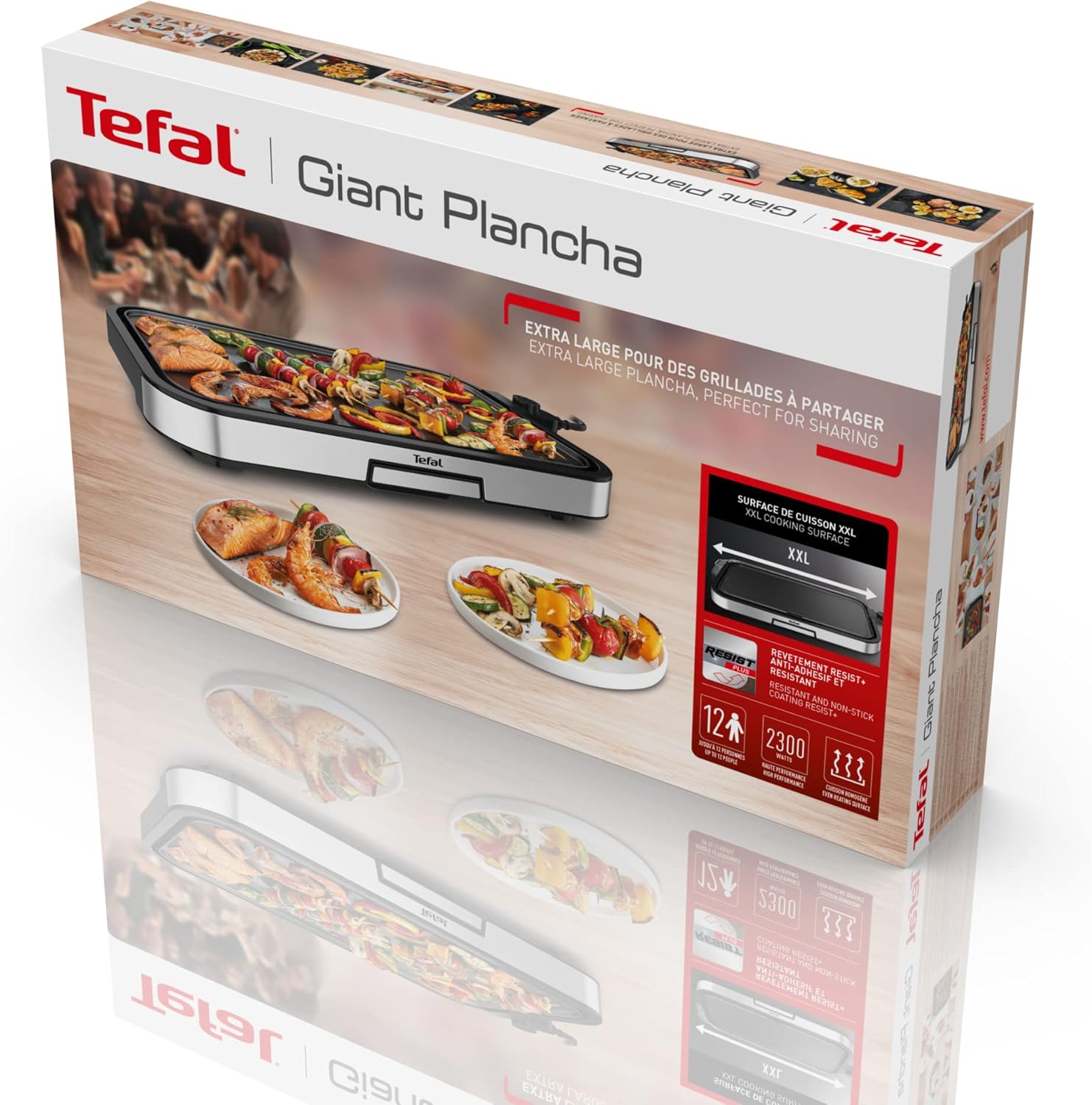 Tefal - Plancha Giant Série - XXL, 2300W, inox, antiadhésif, CB631D