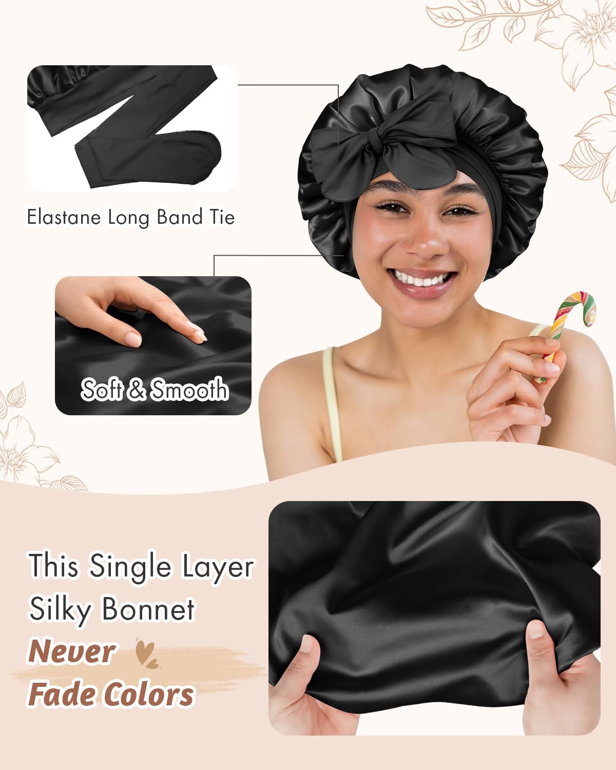 BONNET QUEEN - Bonnet Satin Cheveux Nuit - moyen - ajustable, double couleur, elastique, cheveux bouclés