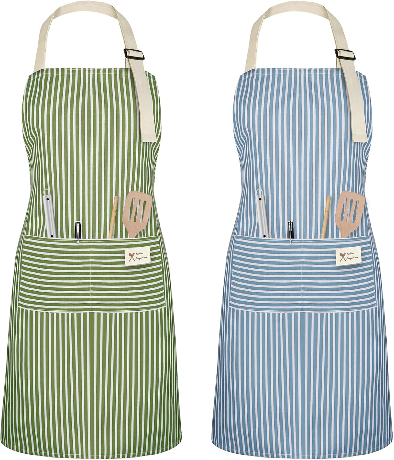 Vicloon - tablier cuisine série chef - coton, poches, réglable, lot 2