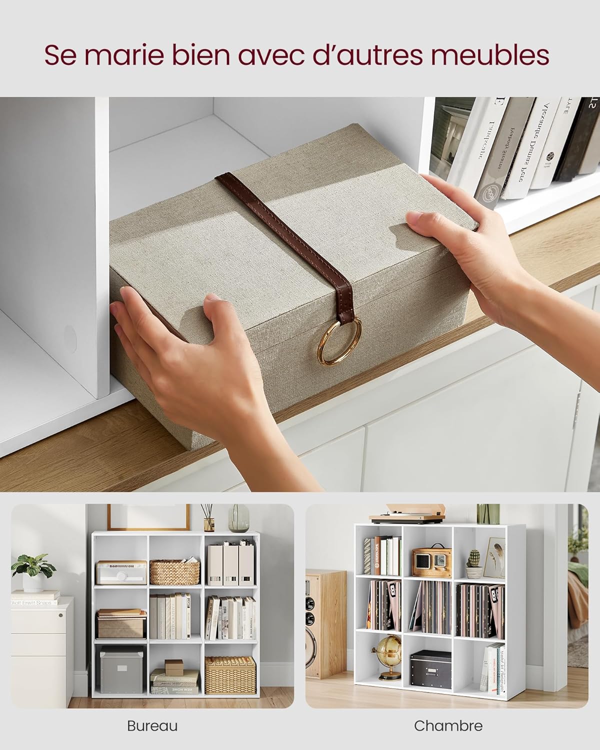 VASAGLE - bibliothèque 9 cases - blanc nuage - 92x30x92 cm - LBC177W01