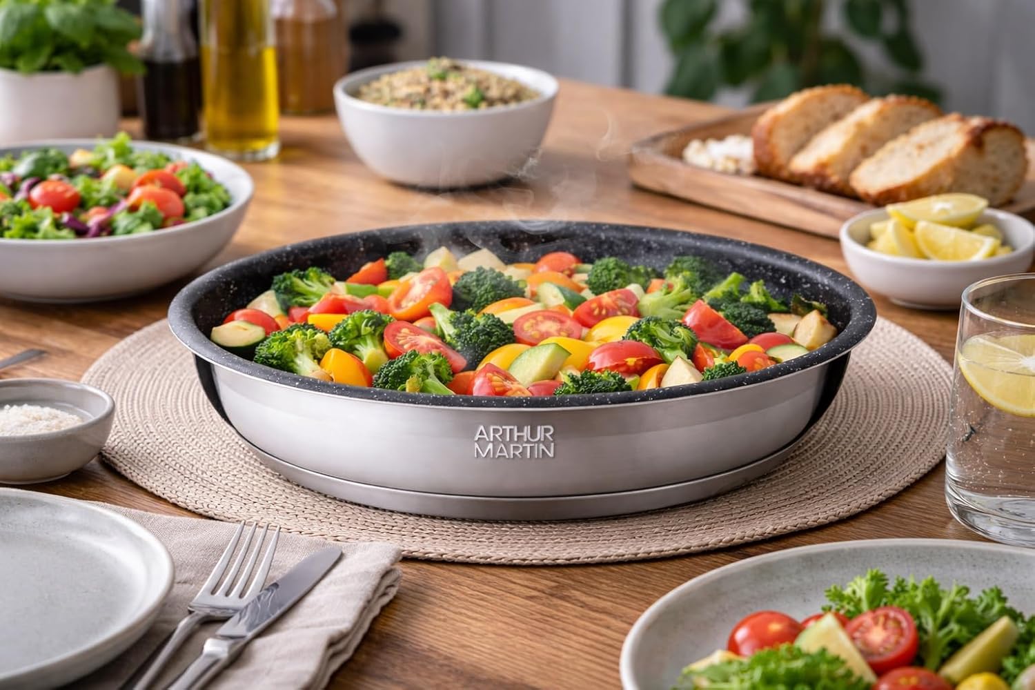 Arthur Martin - set 3 poêles inox poignée amovible induction - AM9728