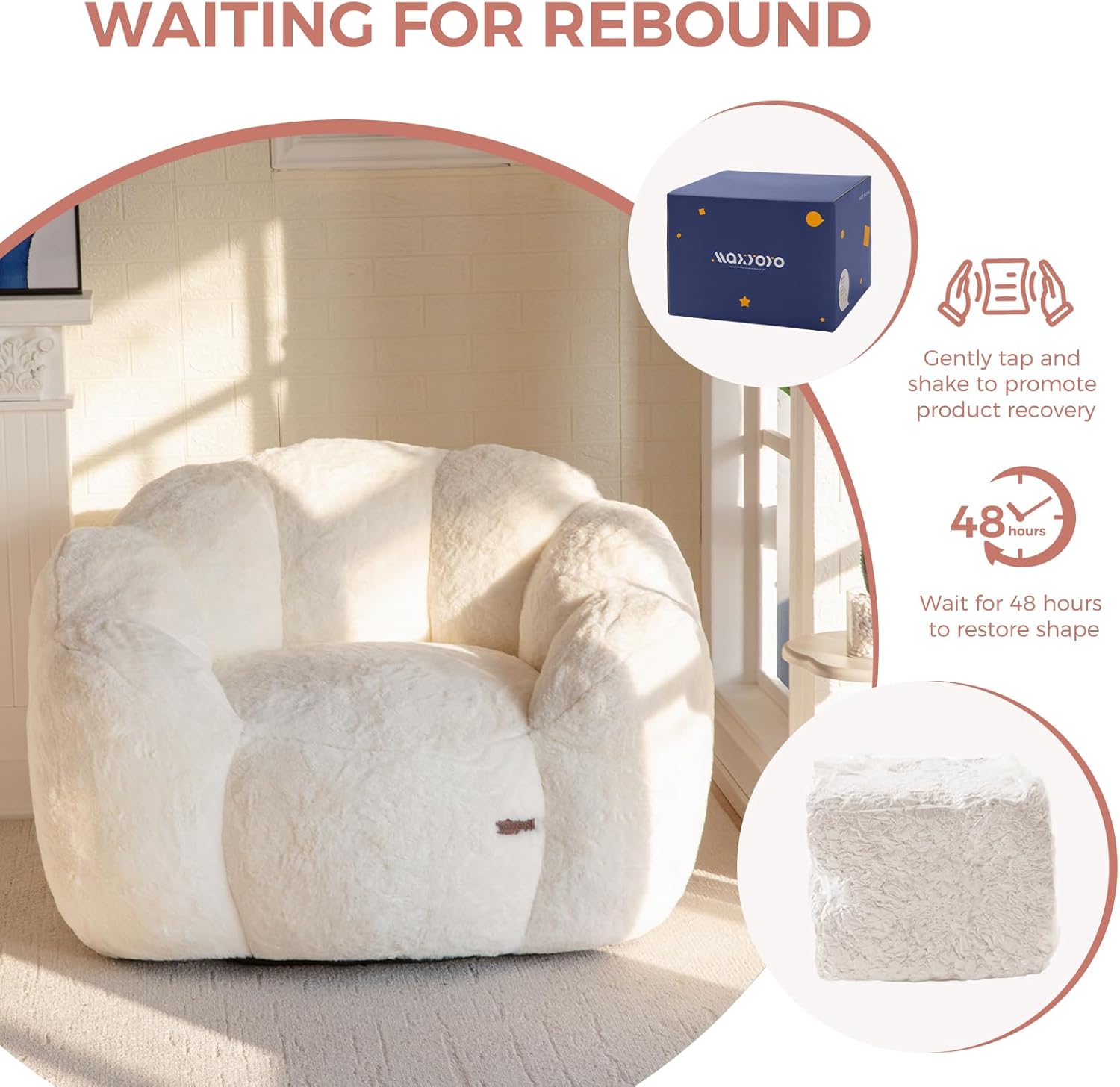 MAXYOYO - Pouf floral géant 2 places - fausse fourrure, mémoire de forme