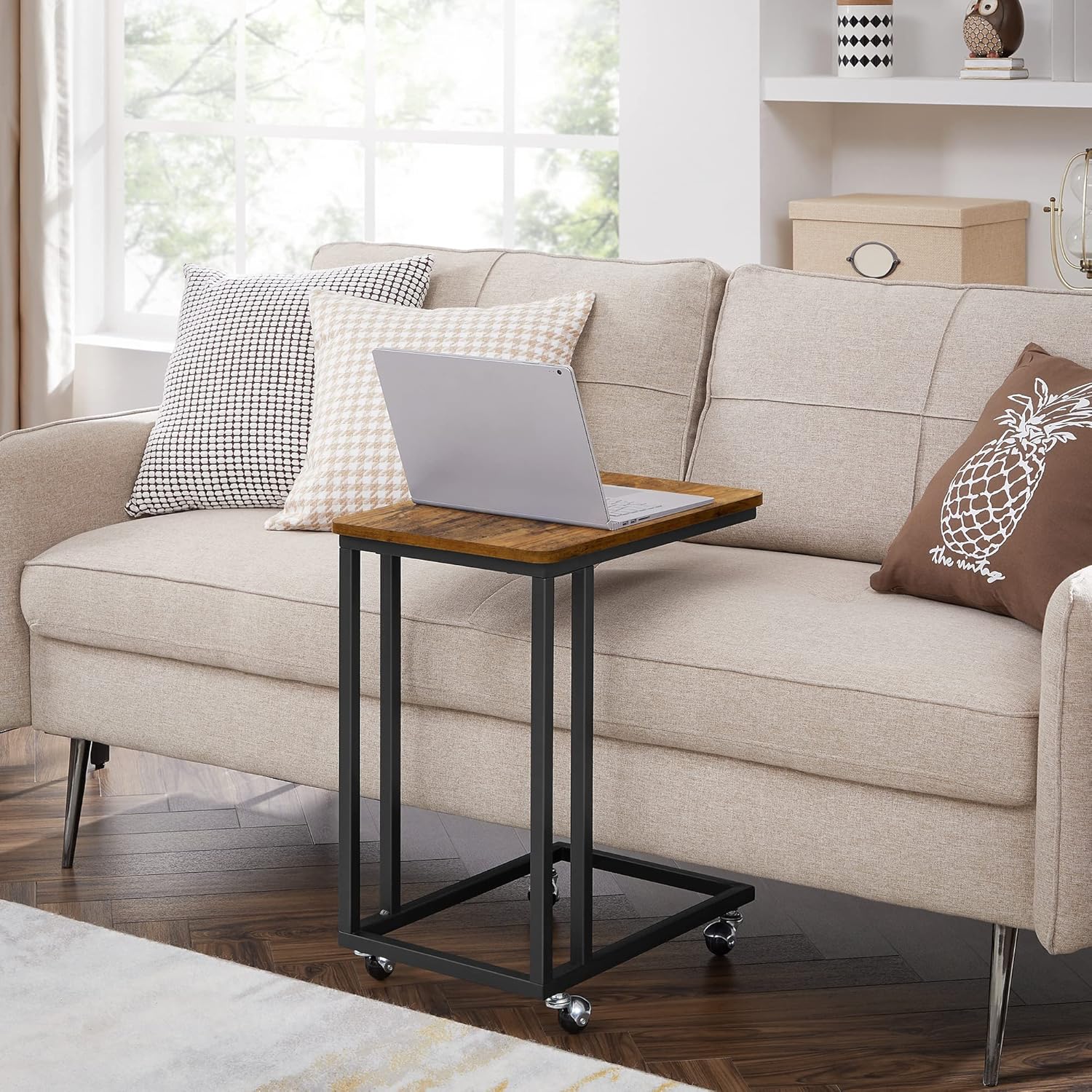 VASAGLE - table d’appoint série LNT - acier/bois, roulettes, montage facile, 50x35x65 cm, style industriel, LNT50X