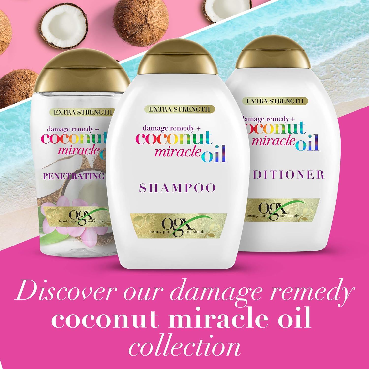 OGX - Shampooing Coconut Miracle Oil - 385ml - Répare cheveux secs, lot de 2