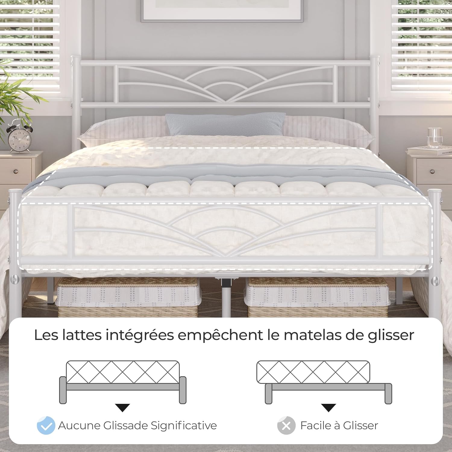 Yaheetech - lit simple métal - 140x200cm - cadre solide blanc