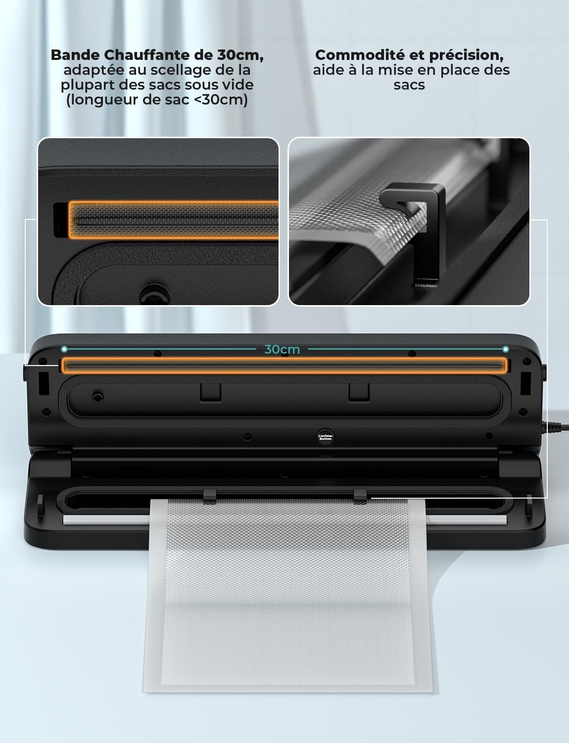 Machine sous vide alimentaire - 5 en 1, sec/humide, 10 sacs inclus, noir