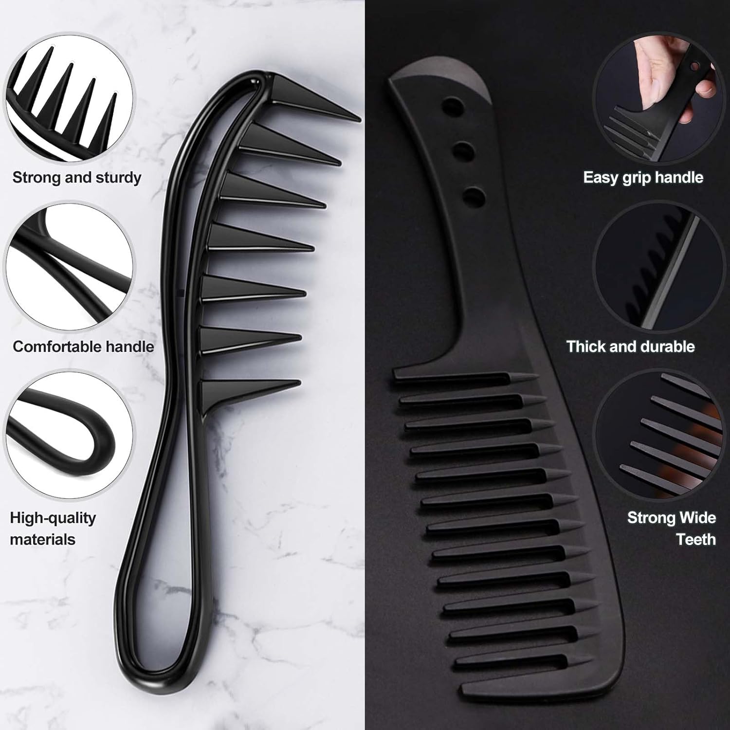 Peigne à cheveux - fibre de carbone, dents larges, bouclés, pack 2