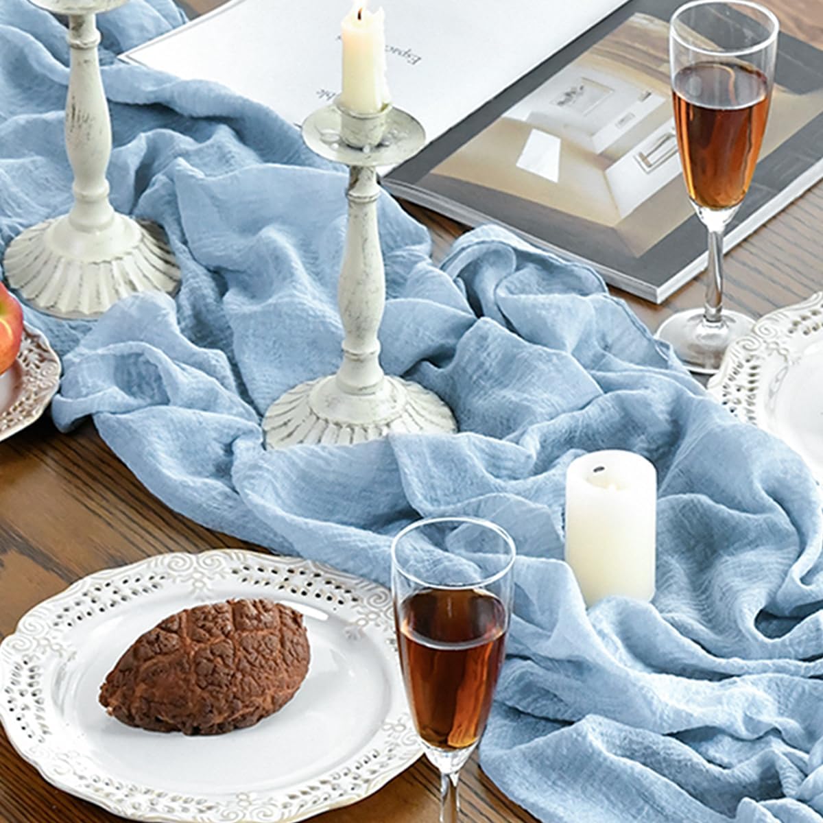 Artoid Mode - chemins de table gaze bohème - 300 cm - lot de 6, bleu glacier, décoration festive