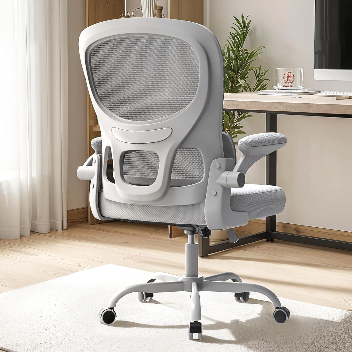 Naspaluro - chaise de bureau ergonomique, support lombaire, accoudoirs réversibles, maille respirante, gris