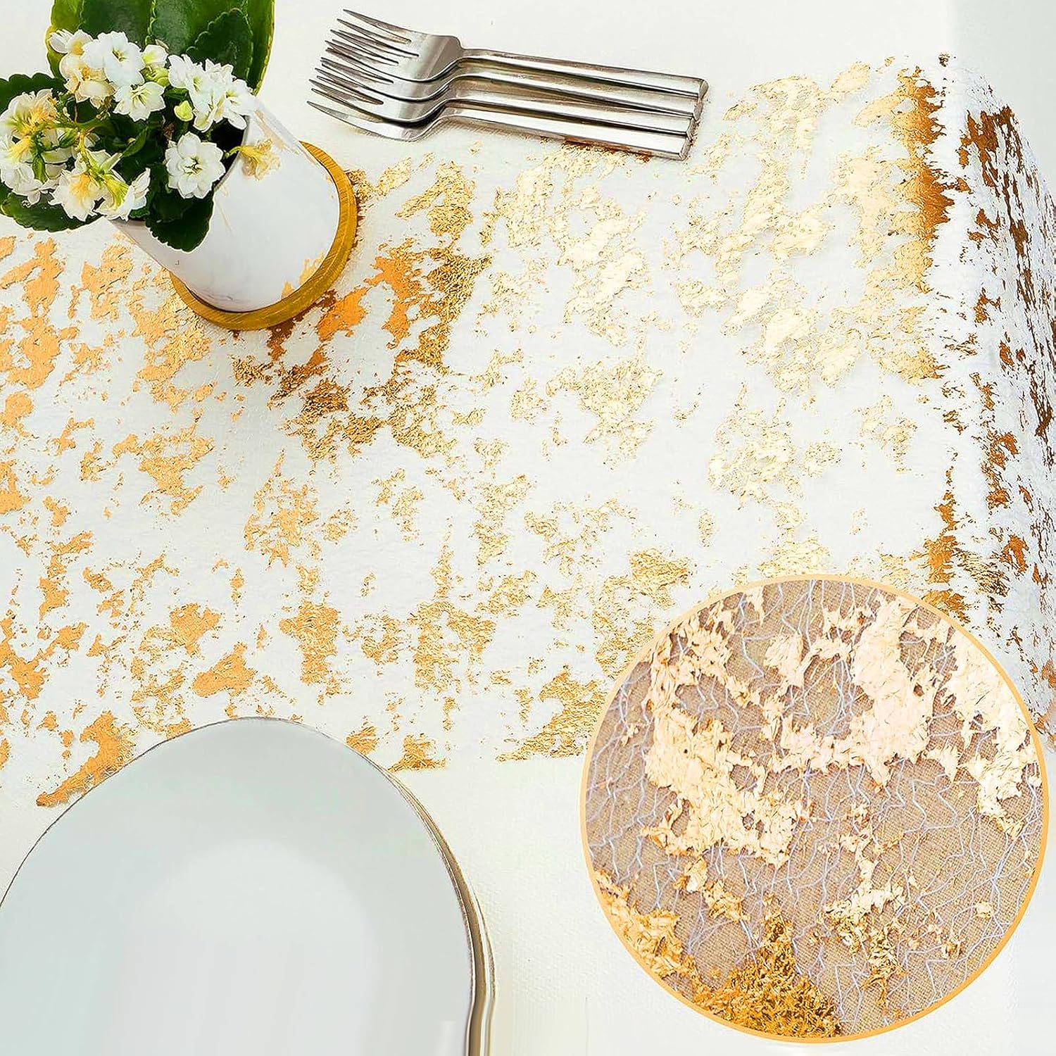 Chemin de Table Filet - feuille d'or - 28x1000cm - polyester, lot de 2