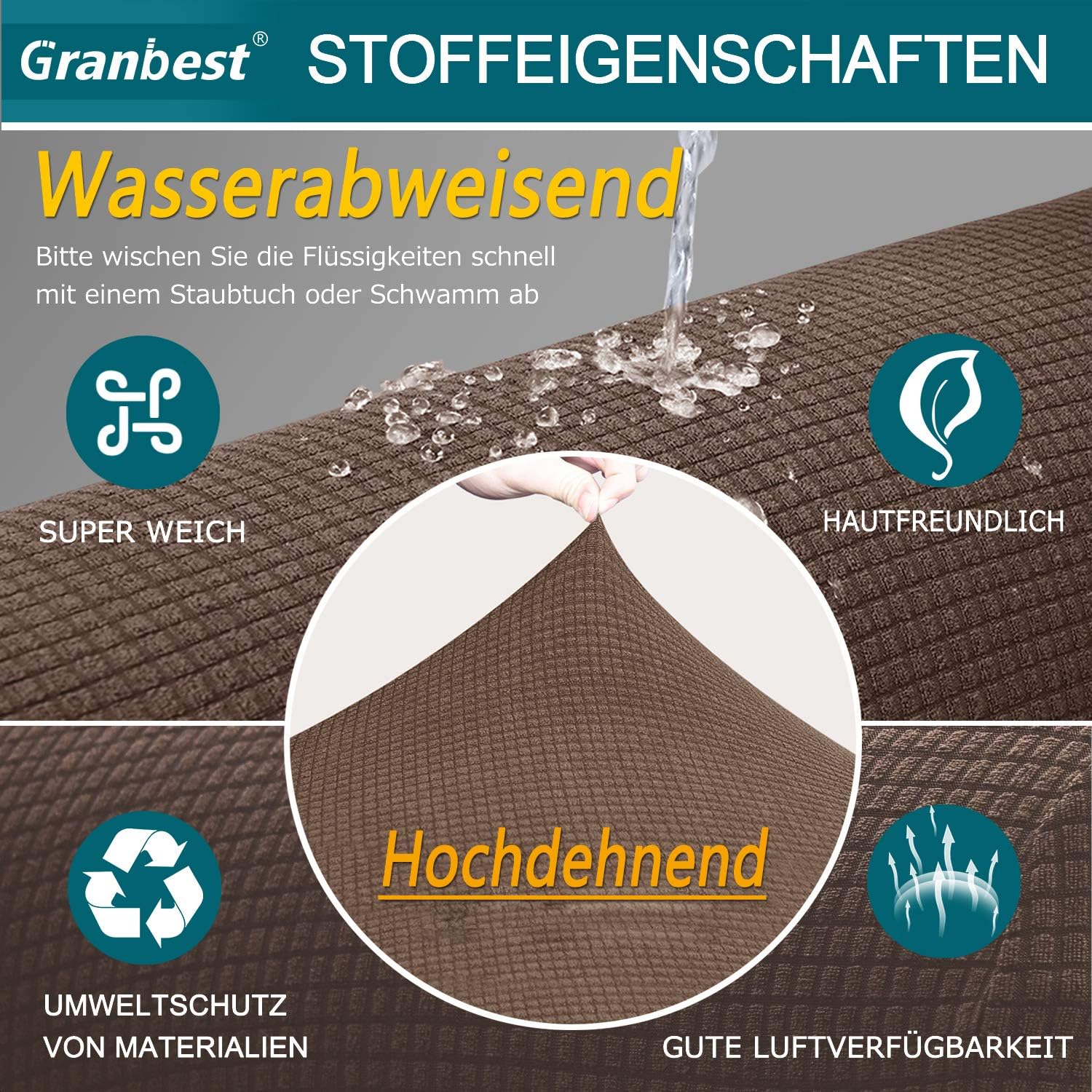 Granbest - housse canapé stretch imperméable 3 places - spandex, mousse antidérapante